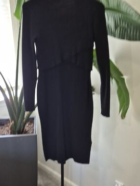 Joie Black Ribbed Long Sleeve Midi Dress